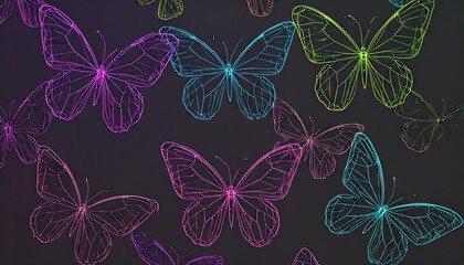 Neon Butterfly Wireframe Pattern, Chromatic Glow Background