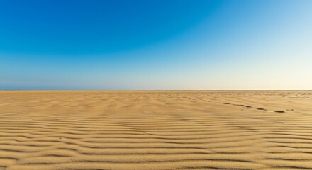 Naklejka premium 広大な砂漠、輝く太陽の下で穏やかに広がる砂丘風景