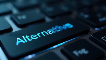 Alternative key on a backlit keyboard glowing blue representing choice and new options