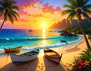 Tropical sunset beach scene (1)