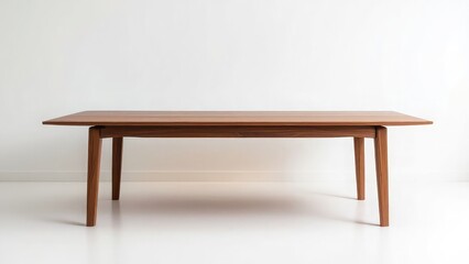 Fototapeta premium A minimalist wooden table with four legs against a white background in a studio setting showing detail