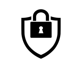 Shield icon or security shield protection with lock symbol privacy icon.  Virtual confidential, programming protection vector design and illustration.
