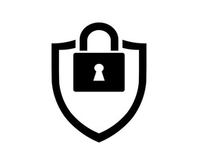 Shield icon or security shield protection with lock symbol illlustration on transparent background. 