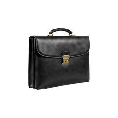 Black leather briefcase with gold lock on transparent background Generative AI