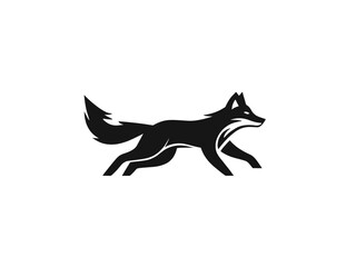 Fototapeta premium Dynamic and sleek black running fox silhouette. A minimalist and modern animal logo design, isolated vector graphic for branding