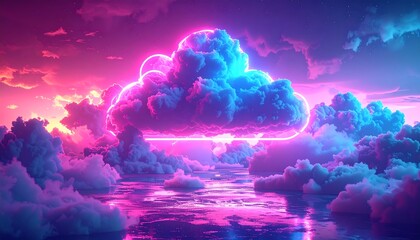 Neon cloud over water