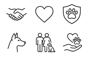 Pet Adoption and Animal Care Outline Icons