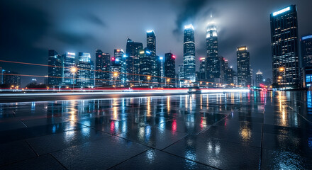 Cityscape Illumination: Capturing Urban Light Trails and Reflections at Night minimal