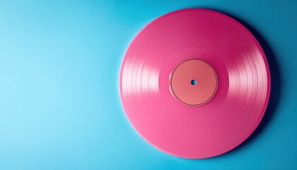 Pink vinyl record on blue background