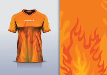 Sport jersey design template mockup flame fire line for football soccer, running, esports, orange red color © Nimpuna O