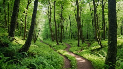 Obraz premium 森, パス, 道, 木, 自然, 緑, 風景, 公園, 