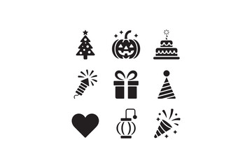 Holiday And Celebration Black Glyph Icons Set