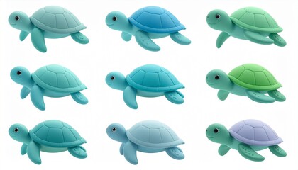 Naklejka premium Soft 3D Turtle Icons