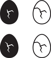 Isolated cracked oval icons, black oval sign vector, minimal broken shape silhouette, outline cracked symbol, damaged label clipart, editable vector oval icon set