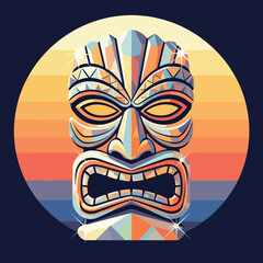 Retro Style Tiki Mask in Sunset Circle.