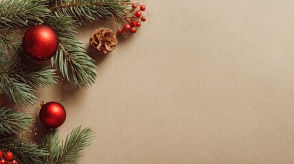 Festive holiday arrangement on tan background