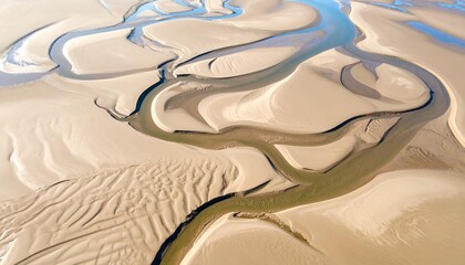 Aerial View of Tidal Flats with Meandering Channels