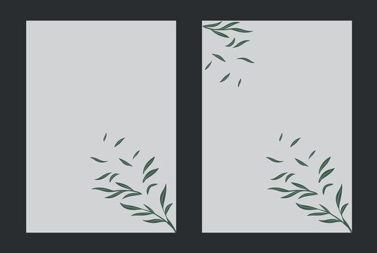 Abstract Botanical Wall Art set. Leaves and organic shape with green watercolor texture in earth tone colors. Illustration design for Eco packaging, interior, cover, wall art, wallpaper