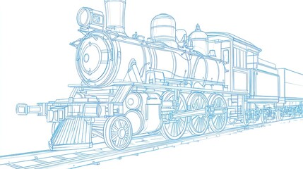 Vintage steam locomotive line drawing