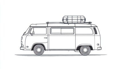 Vintage campervan outline drawing