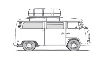 Vintage campervan outline drawing