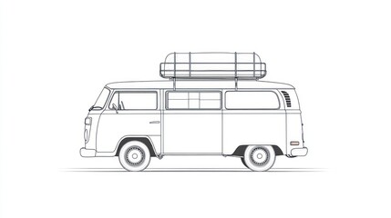 Vintage camper van outline drawing