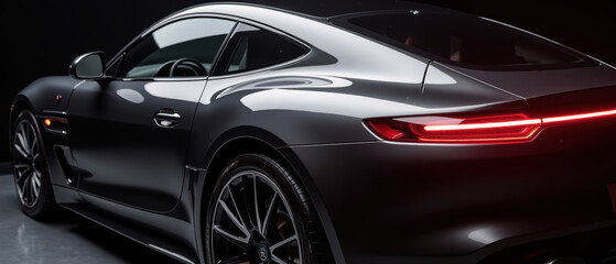 Fototapeta premium Sleek sports car with glossy black finish, showcasing modern design and elegant curves, illuminated by soft lighting