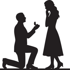 Silhouette of a Man Proposing to a Woman with a Ring