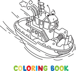 Funny tugboat with eyes coloring book