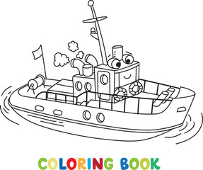 Funny tugboat with eyes coloring book