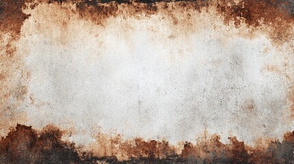 Distressed paper or wall background with white space in the center and aged, rusty brown edges. Great for textures, backdrops and designs with a worn feel.
