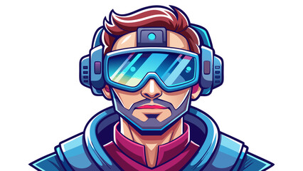 Close-up portrait of male VR developer wearing a headset. Isolated white background emphasizes immersion, design, and interactive technology.