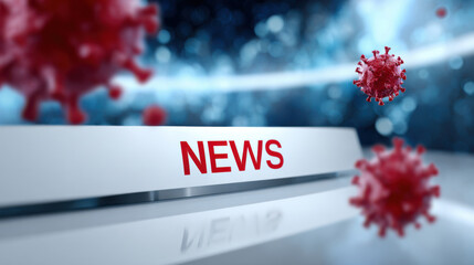 News broadcast pandemic headline background virus red blue alert digital News broadcast pandemic headline background with virus shapes red and blue, urgent alert mood, glowing depth of field