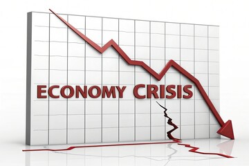 Economy crisis concept. Stock market graph with single bold red line plunging sharply from top to bottom. Suitable for marketing or business purposes	