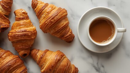 Fresh Croissants with Coffee in White Cup