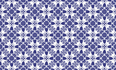 Elegant seamless damask pattern in blue and white  perfect for textiles, upholstery, curtains, tablecloths, pillow covers, fashion design, and elegant interior or home decor projects.
