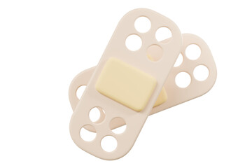 3d adhesive bandages icon. medical healthcare concept. Minimal cartoon beige band aid pair for first aid and wound care isolated on white background. 3d render.
