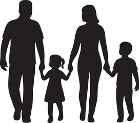 Silhouette of a Family Walking Together Holding Hands Father Mother Daughter and Son