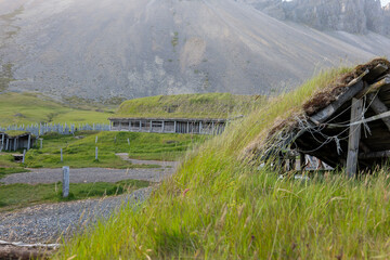 Traditional Turf House in Icelandic Countryside