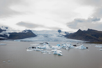 Floating Icebergs in Icelandic Glacier Lake
