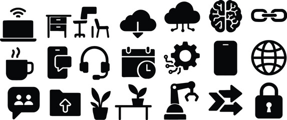 Business Technology and Office Work Icon Set Vector