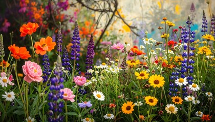 Vibrant flower meadow bursting with color