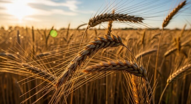 Golden Wheat Field in the Warm Glow of Sunset Agricultural Beauty