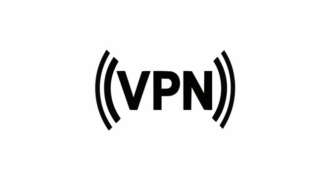 Vector art of vpn text with signal waves, symbolizing virtual private network for secure internet connection and online privacy