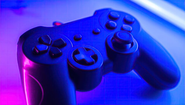 Blue Neon Backlit Gaming Joystick in Smoky Room