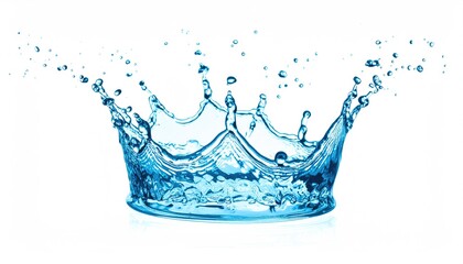 Blue Water Crown Splash on White Background