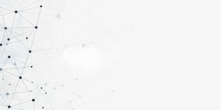 A clean polygonal geometric background with interconnected nodes and lines, representing digital communication, artificial intelligence, or blockchain systems. The monochrome tones and low-poly struct