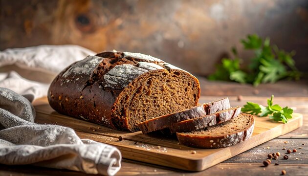 Sliced dark bread on a wooden board (1)