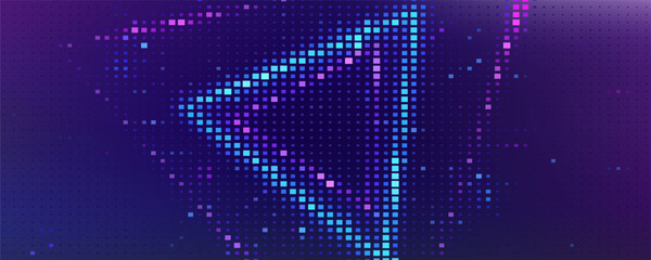 Purple abstract pixel texture bg video screen. Tv pattern background with square noise effect. Futuristic broadcast neon gradient banner for television. Modern vhs led static display element. Eps10 © Dul