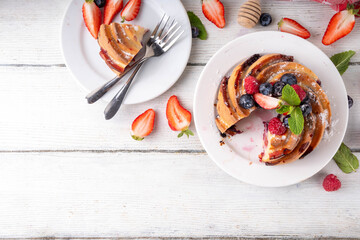 Sweet summer bundt cake with fresh fruit and berry